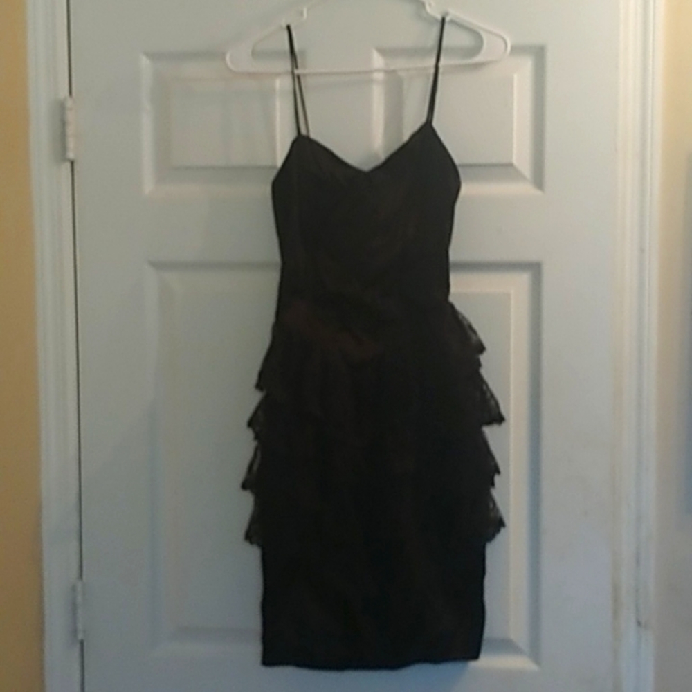 Black satin dress with lace
